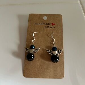 Handmade Angel Wing Earrings with Black and Blue Beads